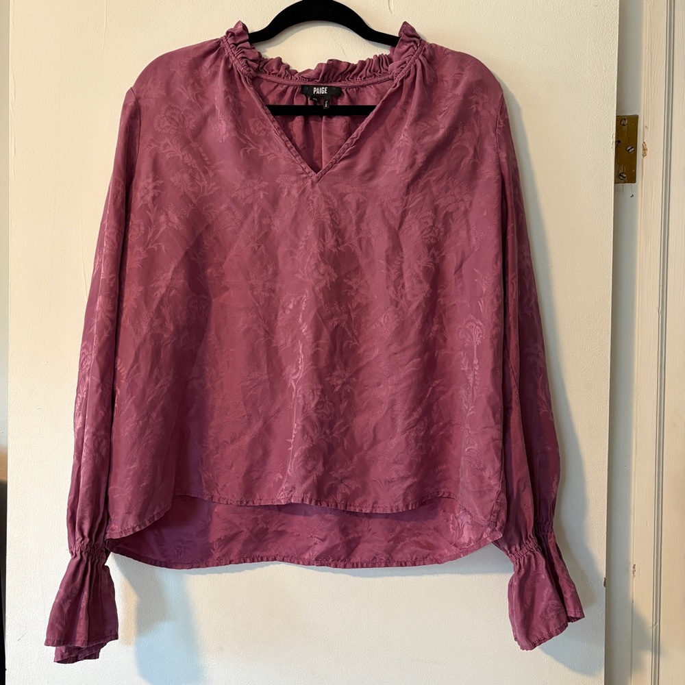 PAIGE‎ Laurin Blouse Dusty Plum Pink 100% Silk Size XL $279 MSRP